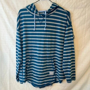 Orvis Women's M Striped Blue Gray Long Sleeve Hooded Shirt